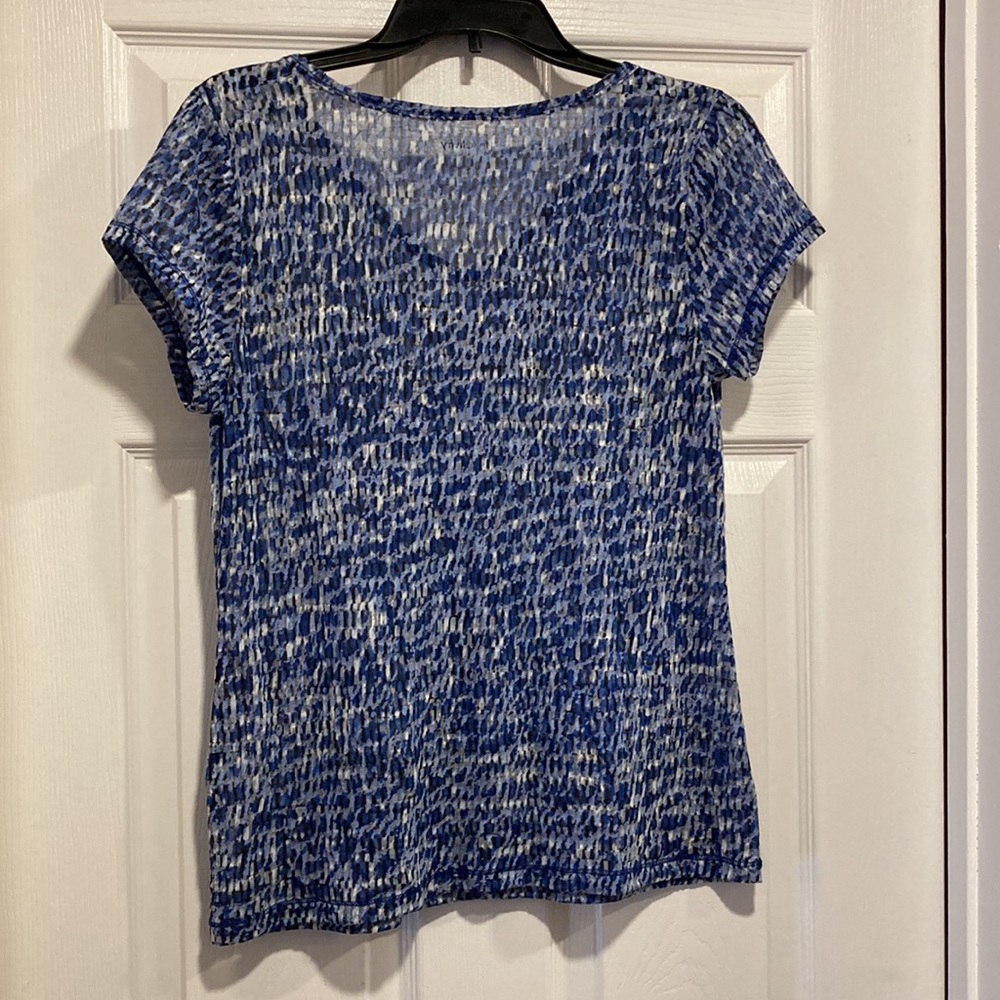Relativity Blue Black White Abstract Design Cap Sleeve Top - Sz M